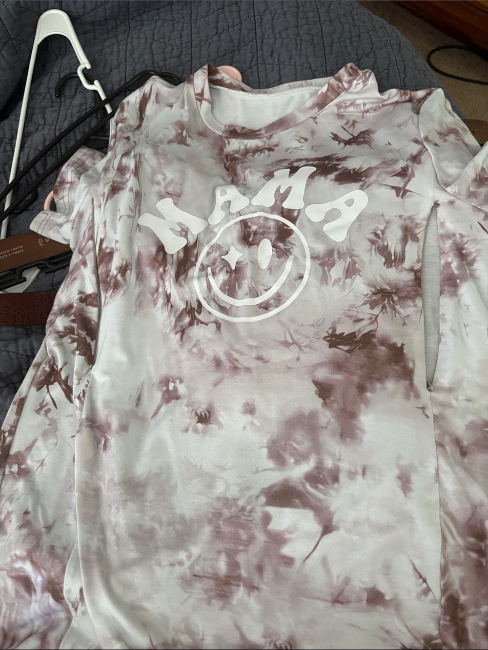 Source Unknown Mauve/Pink Tie-Dye "MAMA" Smiley breastfeeding shirt